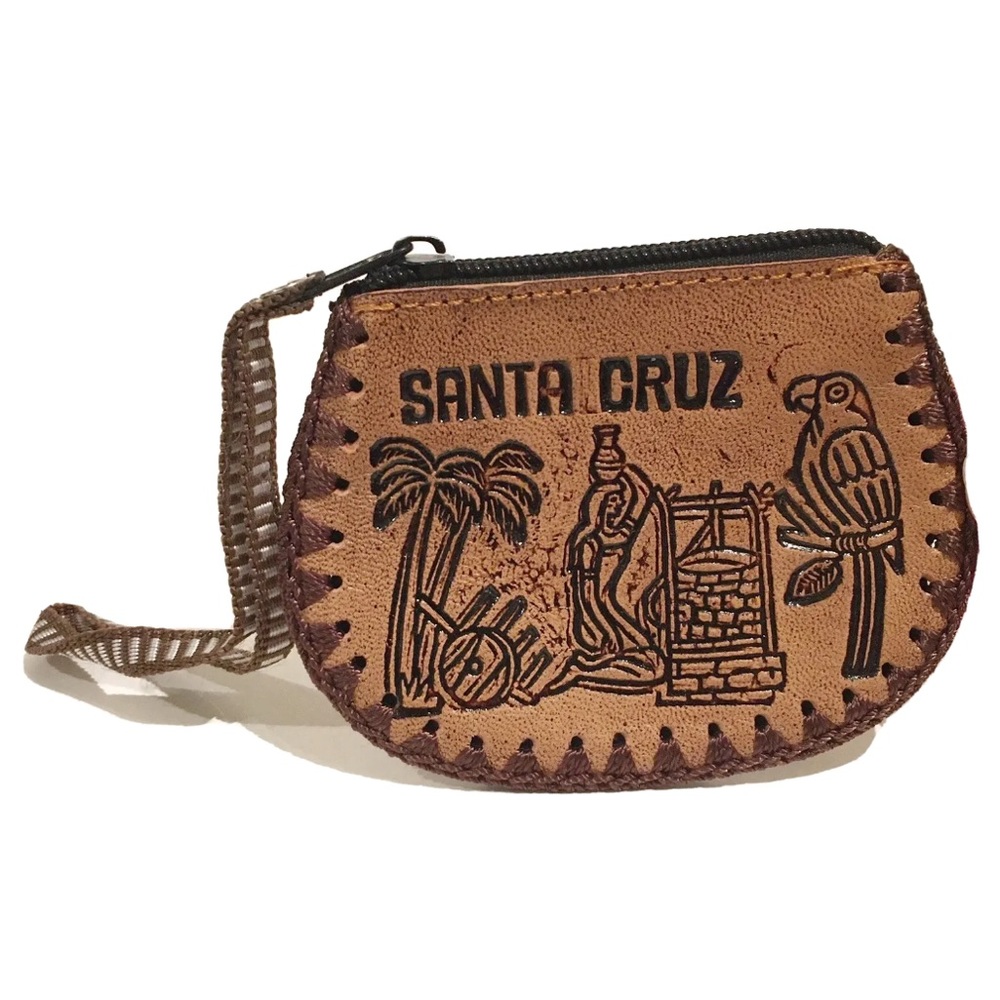 Santa Cruz Bolivia Coin Purse Wallet Wristlet Pocket Zipper Brown Parrot Palm